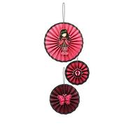 Smiffys Santoro Gorjuss Ladybird Paper Fans, Pink 3 Pack with 3 Printed Designs, 30/35/20cm diameter, Officially Licensed Santoro Gorjuss Fancy Dress, Child Dress Up Party Goods
