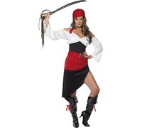 Smiffys Sassy Pirate Wench Costume with Skirt, Black Top, Belt and Headscarf, Pirate Fancy Dress, Adult Dress Up Costumes