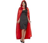 Smiffys Satin Hooded Cape, Red , Halloween Fancy Dress Accessory, Adult Dress Up Accessories