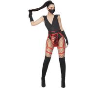 Smiffys Scarlet Ninja Costume Bodysuit, Leg Harness, Mask & Gloves - Fever Fancy Dress Costume