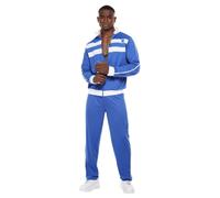 Smiffys Scouser Tracksuit, Blue Zipped Top & Trousers, 1980's Fancy Dress, 1980s Dress Up Costumes