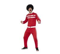 Smiffys Scouser Tracksuit, Red & White with Jacket & Trousers, 1980's Fancy Dress, 1980s Dress Up Costumes