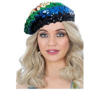 Smiffys Sequin Beret, Rainbow, 1970's Disco Fancy Dress, 1970s Disco Dress Up Hats