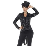 Smiffys Sequin Tailcoat Jacket, Ladies, Black (Size S)