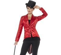 Red Sequin Tailcoat Ladies Fancy Dress Cabaret Showgirl Blazer Womens Costume