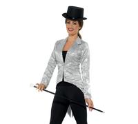 Smiffys Sequin Tailcoat Jacket, Ladies, Silver , Party & Carnival Fancy Dress, Party Dress Up Costumes