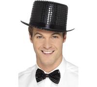 Smiffys Sequin Top Hat, Black with Elastic Inner Rim, Party & Carnival Fancy Dress, Adult Dress Up Hats