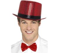Smiffys Sequin Top Hat, Red with Elastic Inner Rim, Party & Carnival Fancy Dress, Adult Dress Up Hats
