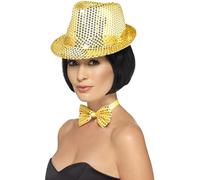 Smiffy's Unisex Sequin Trilby Hat (gold) - hat sequin trilby fancy dress ladies 1920s adult cabaret fedora accessory hen