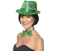 Smiffys Sequin Trilby Hat, Green , Funny Fancy Dress, Comedy Dress Up Hats