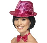 Smiffys Sequin Trilby Hat, Pink , Funny Fancy Dress, Comedy Dress Up Hats