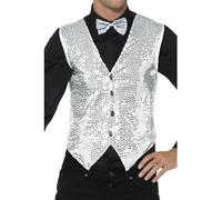Smiffys Sequin Waistcoat, Silver , Party & Carnival Fancy Dress, Party Dress Up Costumes