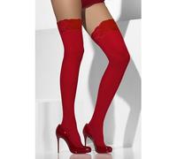 Smiffys Sheer Hold-Ups, Red Lace Tops with Silicone, Fever Hosiery Fancy Dress, Fever Dress Up Accessories