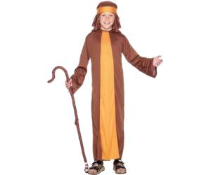 Smiffys Shepherd Costume, Brown with Robe & Headpiece, Christmas Children's Fancy Dress, Child Dress Up Costumes