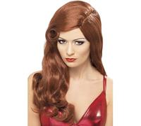 Smiffys Silver Screen Sensation Wig, Auburn Long with Natural Curls, 1920's Razzle Fancy Dress, Adult Dress Up Wigs