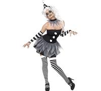Smiffys Sinister Pierrot Costume, Black with Dress, Neckpiece, Hat & Arm Cuffs, Halloween Cirque Sinister Fancy Dress, Adult Dress Up Costumes