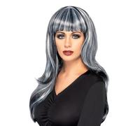 Smiffys Sinister Siren Wig, Black & Grey Long, Wavy with Fringe & Grey Streaks, Halloween Fancy Dress Accessory, Halloween Fancy Dress Accessories Dress Up Wigs