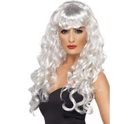 Smiffy's Wig - Siren - Long White Curly with Fringe - Ladies Glamour Fancy Dress (Adult)