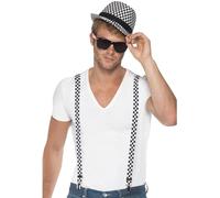 Smiffys Ska Two Tone Instant Kit, Black & White with Braces and Hat, 1980's Fancy Dress, 1980s Dress Up Accessories