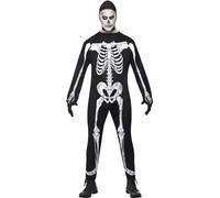 Smiffys Skeleton Costume, Black with Jumpsuit, Hood & Gloves, Fancy Dress, Adult Dress Up Costumes