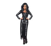 Smiffys Adult Womens Skeleton Costume, Long Sleeved Tube Dress, Legends of Evil,