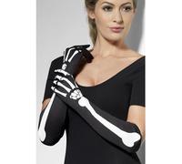 Smiffys Skeleton Gloves, Black Long, Halloween Fancy Dress Accessory, Skeleton Dress Up Accessories Halloween