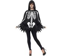 Smiffys Skeleton Kit, Unisex, Black with Poncho & Gloves, Halloween Adult Fancy Dress, Skeleton Dress Up Accessories