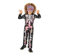 Smiffys Skeleton Rose Gold Sparkle Costume Onesie & Glitter Felt Mask, Halloween Child Fancy Dress, Skeleton Dress Up Costumes