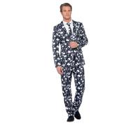 Smiffys Skeleton Suit, Black & White with Jacket, Trousers & Tie, Stand Out Suits Fancy Dress, Skeleton Dress Up Costumes