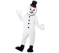 Smiffys Snowman Mascot Costume, White - Adult Christmas Fancy Dress Outfit with Oversized Head, Bodysuit, Hat & Bootcovers, Fun Full-Body Festive Costume for Parties, Events & Holiday Entertainment