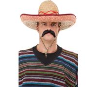 Smiffys Sombrero Straw Hat, Brown Extra Large with Tie Cord, Cowboys and Indians