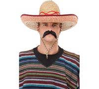 Smiffys Sombrero Straw Hat, Brown Extra Large with Tie Cord, Cowboys and Indians Fancy Dress, Adult Dress Up Hats