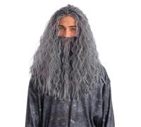Smiffys Sorcerer/Wizard Wig & Beard Set, Grey, Adult Fancy Dress, One Size