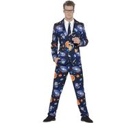 Smiffys Space Suit, Blue with Jacket, Trousers & Tie, Stand Out Suits Fancy Dress, Adult Dress Up Costumes