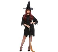 Smiffys Spooky Witch Costume, Black with Dress, Belt & Hat, Halloween Adult Fancy Dress, Witch Dress Up Costumes