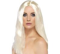 Smiffys Star Style Wig, Blonde 44cm / 17in Long, Straight, Ladies Glamour Wigs Fancy Dress, Adult Dress Up Wigs