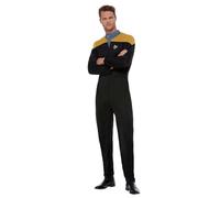 Smiffys Star Trek Costume, Voyager Operations Uniform in Gold & Black Adults Jumpsuit, Delta Badge & Rank Insignias, Star Trek Voyager Outfit, Official Star Trek Halloween Fancy Dress, World Book Day