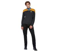 Smiffys Star Trek Voyager Operations Uniform, Star Trek Adult Top with Embroidered Delta Badge & Rank Insignias, Official License Voyager Uniform, Star Trek Halloween Fancy Dress Accessory