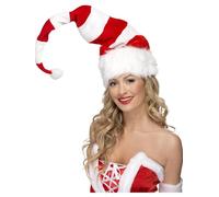 Adults Unisex Red Striped Santa Mrs Claus Clown Jester Hat Fancy Dress Accessory