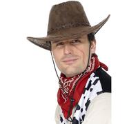 Mens Deluxe Suede Look Cowboy Hat Fancy Dress Brown by Smiffys