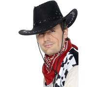 Smiffys Suede Look Cowboy Hat, Black , Cowboys and Indians Fancy Dress, Cowboy Dress Up Hats