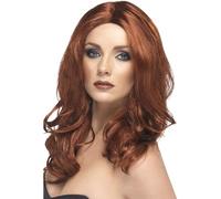 Smiffys Superstar Wig, Auburn Long, Wavy, with Skin Parting, Ladies Glamour Wigs Fancy Dress, Adult Dress Up Wigs