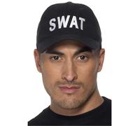 Smiffys SWAT Baseball Cap, Black with Embroidery, Cops & Robbers Fancy Dress, Cops and Robbers Dress Up Hats