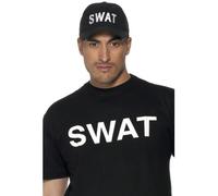 Smiffys SWAT Baseball Cap, Black with Embroidery, Cops & Robbers Fancy Dress, Cops and Robbers Dress Up Hats