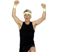 Smiffys Sweatbands, Yellow 1 Headband and 2 Wristbands, 1980's Fancy Dress, 1980s Dress Up Accessories