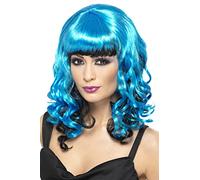 Smiffys Tainted Garden Stricken Angel Wig, Blue Shoulder Length with Fringe and Curls, Halloween Tainted Garden Fancy Dress, Angel Dress Up Wigs