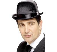 Smiffys Tales of Old England Derby Bowler Hat, Black Indestructible, Satin Finish, Historical Fancy Dress, Historical Dress Up Hats