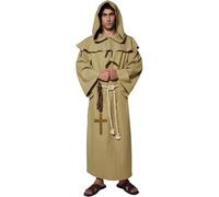 Smiffys Tales of Old England Friar Tuck, Brown with Robe, Hood, Belt and Cross, Historical Fancy Dress, Adult Dress Up Costumes