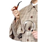 Smiffys Tales of Old England Sherlock Holmes Kit, Brown with Pipe & Magnifying Glass, Historical Fancy Dress, Historical Dress Up Accessories