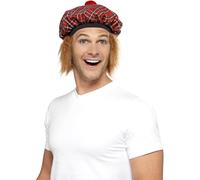 Smiffys Tam-O-Shanter Tartan Hat With Hair Scottish Adults Fancy Dress